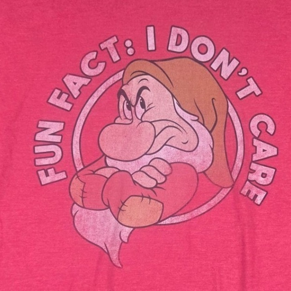 Disney T-Shirt Mens Medium Red Grumpy Fun Fact I Don't Care Graphic Tee Zuni